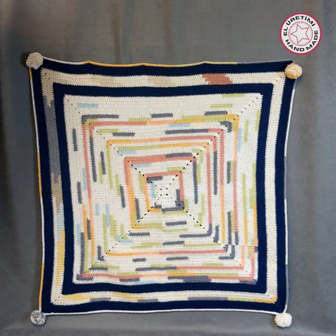 Uretti - Hacer 8870 2798 El Örgüsü Ebruli Desen Pamuk İp Bebek Battaniyesi