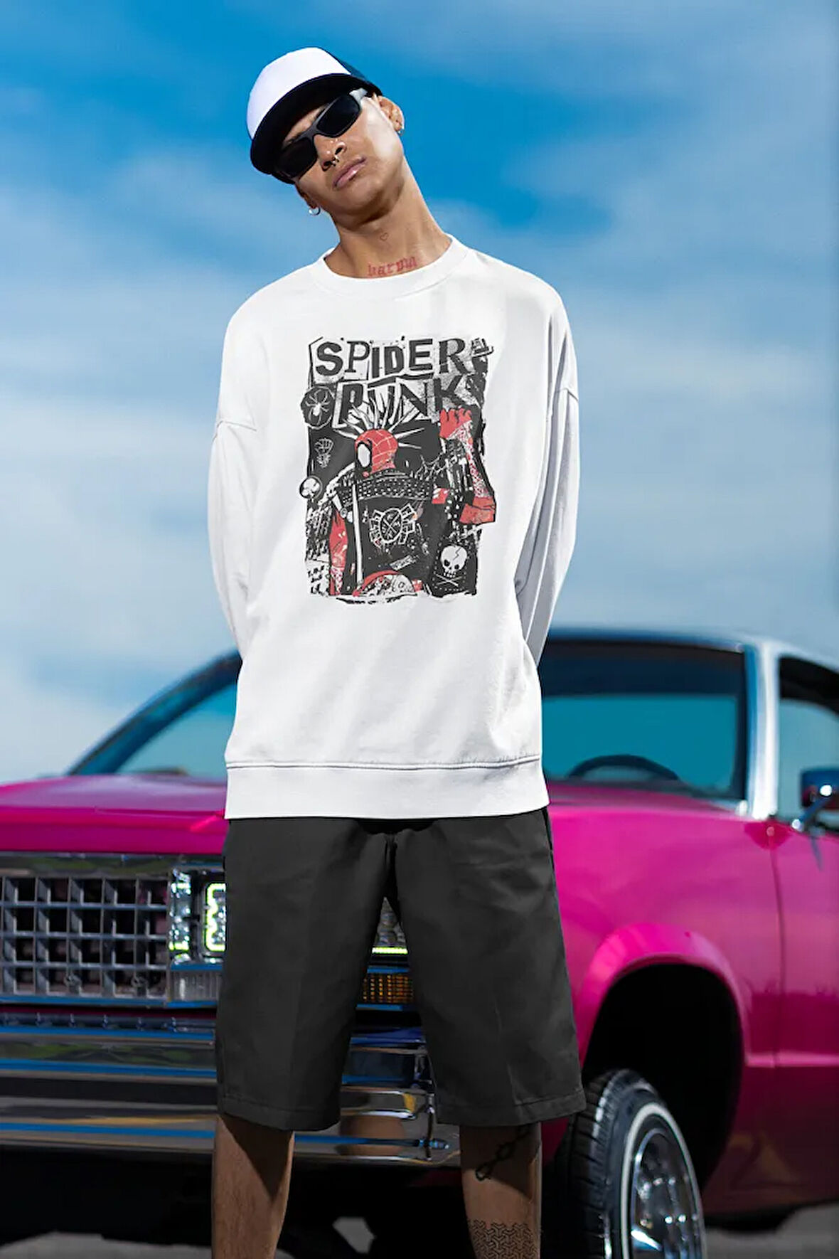 Spider-Punk Baskılı Unisex Oversize Sweatshirt