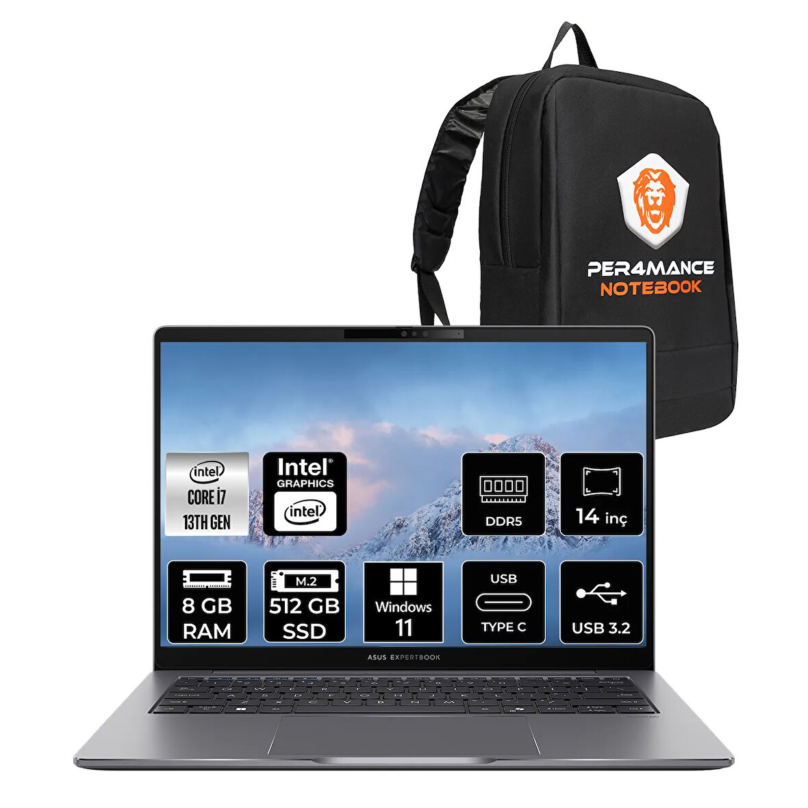 Asus Expertbook P3 i7 13620H 8GB DDR5 512GB SSD 14" WUXGA W11H P3405CVA Dizüstü Bilgisayar & ÇANTA