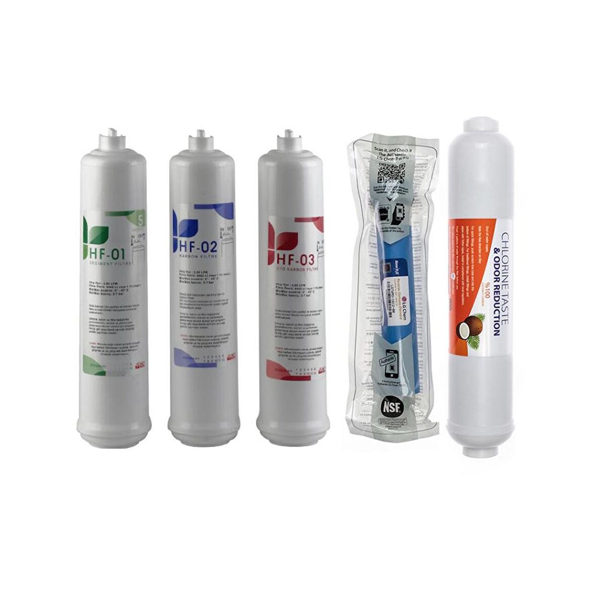 Sulook Kapalı Kasa Su Arıtma Cihazlarına Uyumlu Üstten Çift Çubuklu Inlıne 5'li Filtre Seti Lg Membranlı