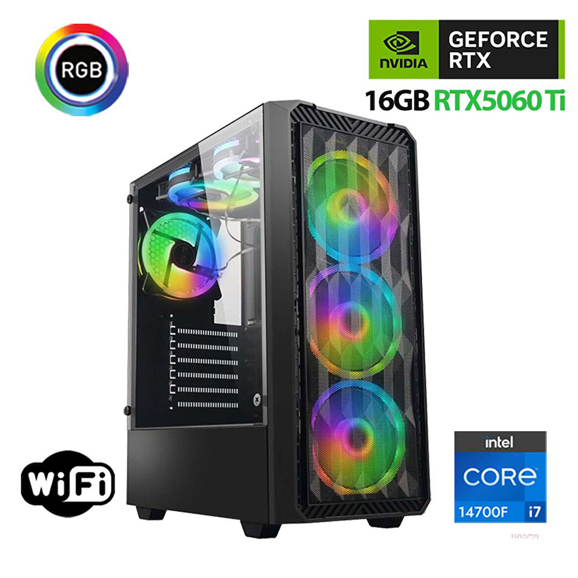 Xaser Thunder x740 i7 14700F 16GB DDR5 Ram 1TB M.2 NVMe SSD 16GB RTX5060 Ti Oyuncu Masaüstü Bilgisayarı