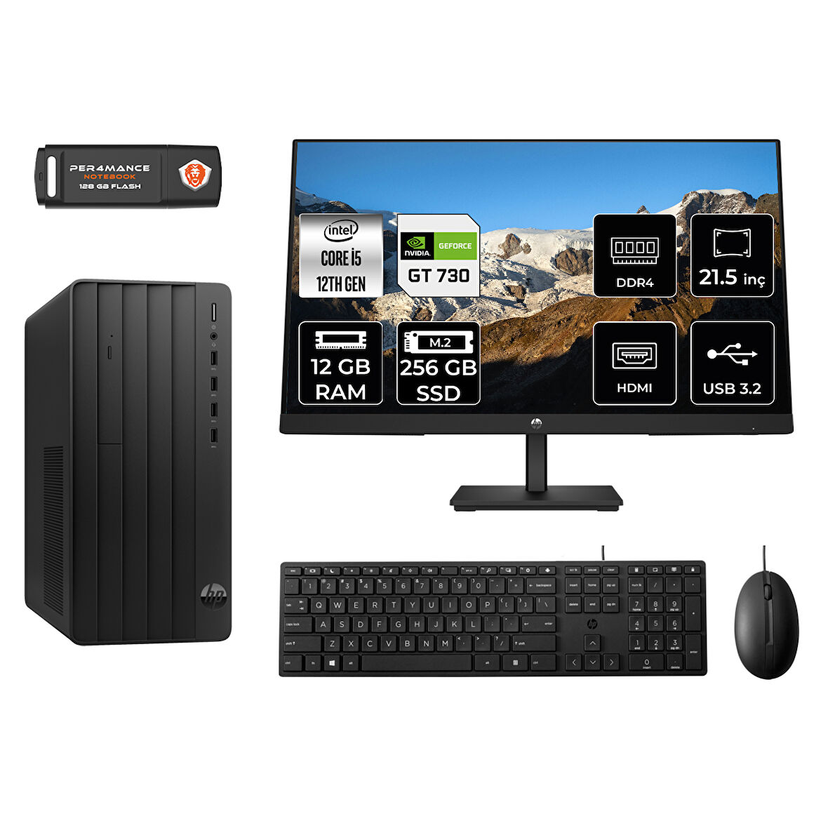 HP PRO TOWER 290 G9 MA5EAD306 i5 12500 12GB RAM 256GB SSD GT730 4GB 21.5" FDOS MASAÜSTÜ PC