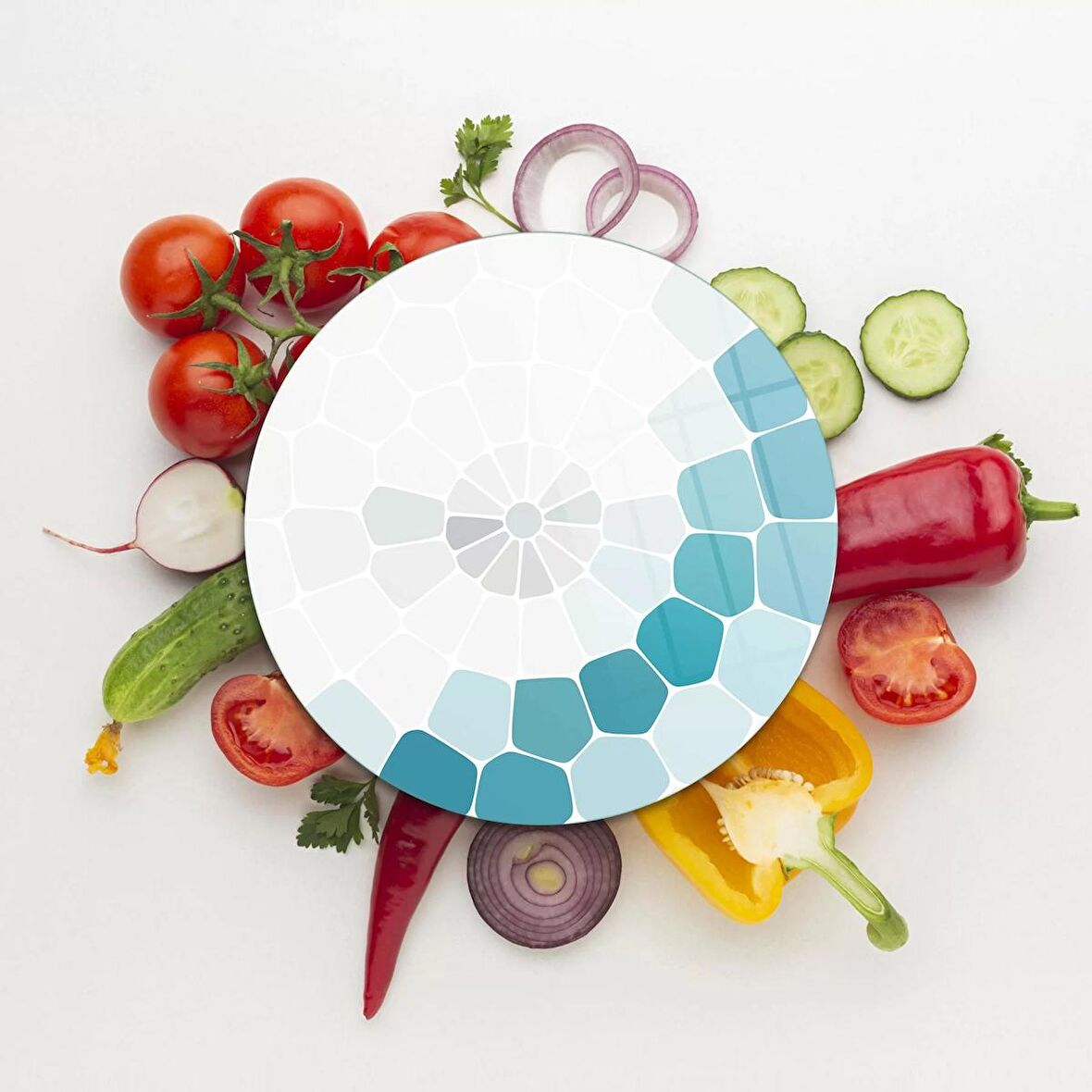 Decovetro Cam Kesme Tahtası Yuvarlak Petek Desenli 30x30 Cm