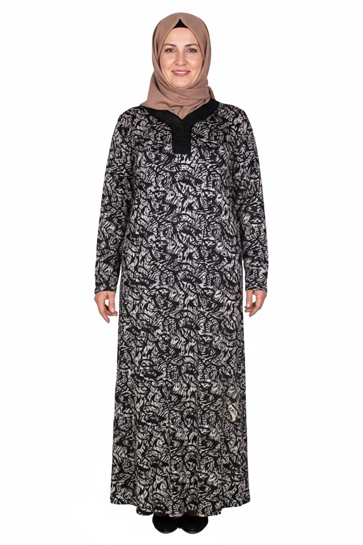 Hesna Kadın Minel Battal Beden Kuplu Boydan Siyah Elbise Desen 29