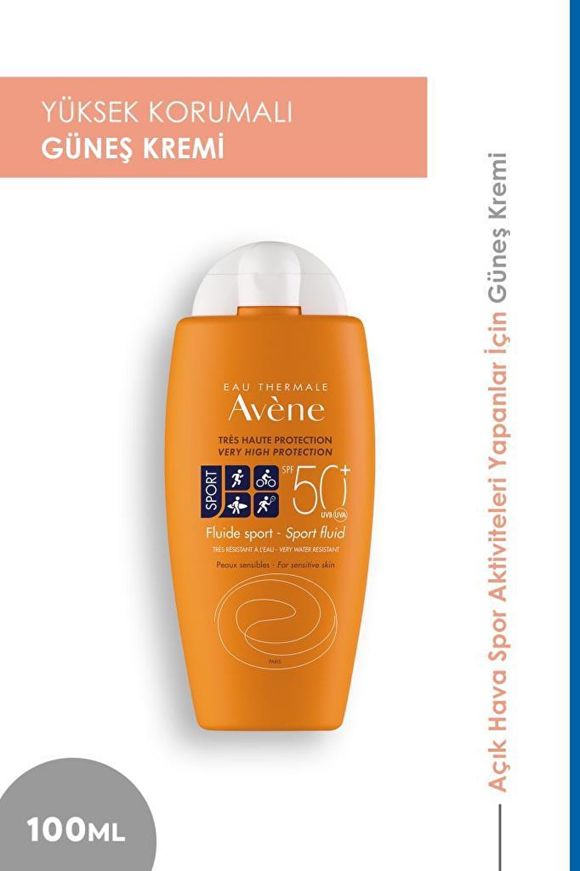 Avene Fluide Sport 50+ Faktör Hassas Ciltler İçin Renksiz Güneş Koruyucu Krem 100 ml