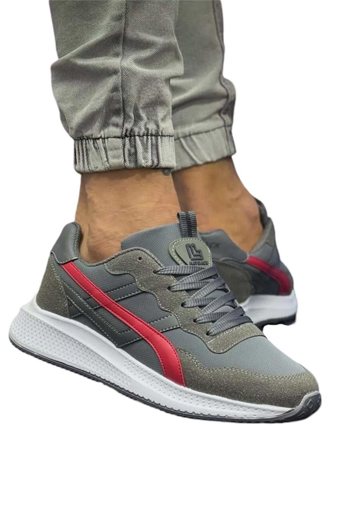 Erkek Comfort Hafif Taban Spor Ayakkabı GRİ - KIRMIZI