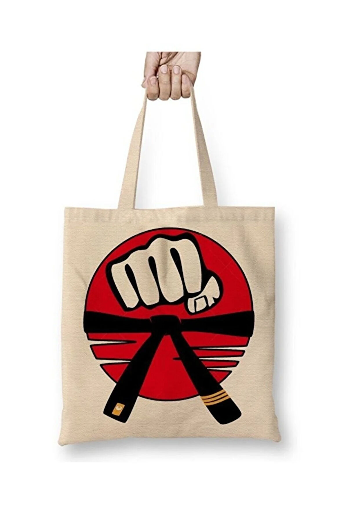 Kara Kuşak Karate Bez Çanta Uzun Saplı Alışveriş Çantası Plaj Çantası