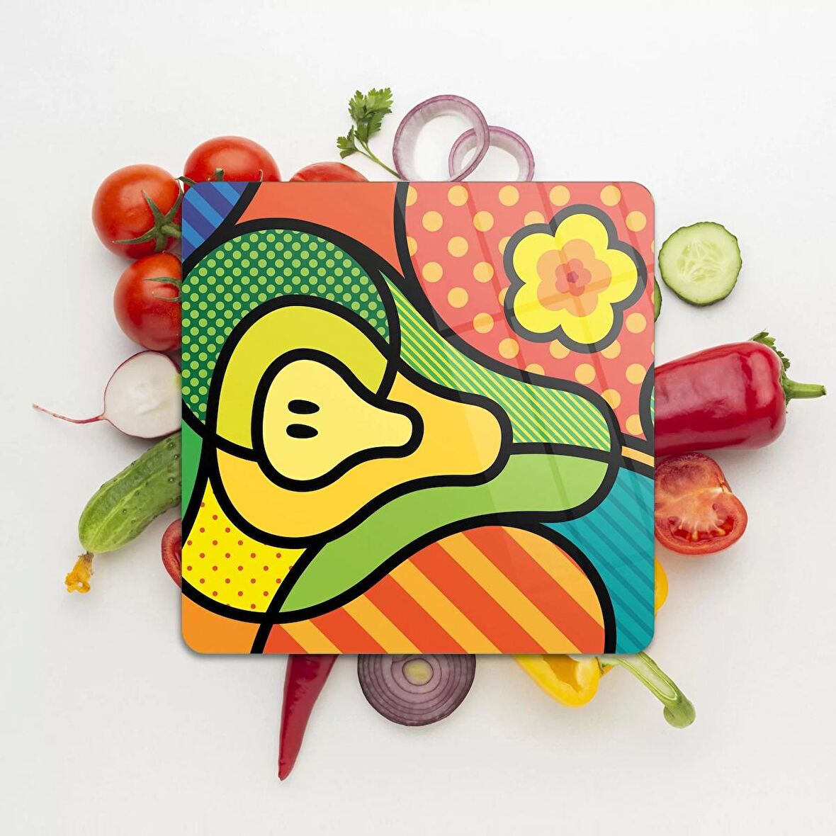 Decovetro Cam Kesme Tahtası Kare Armut Desenli 30x30 Cm