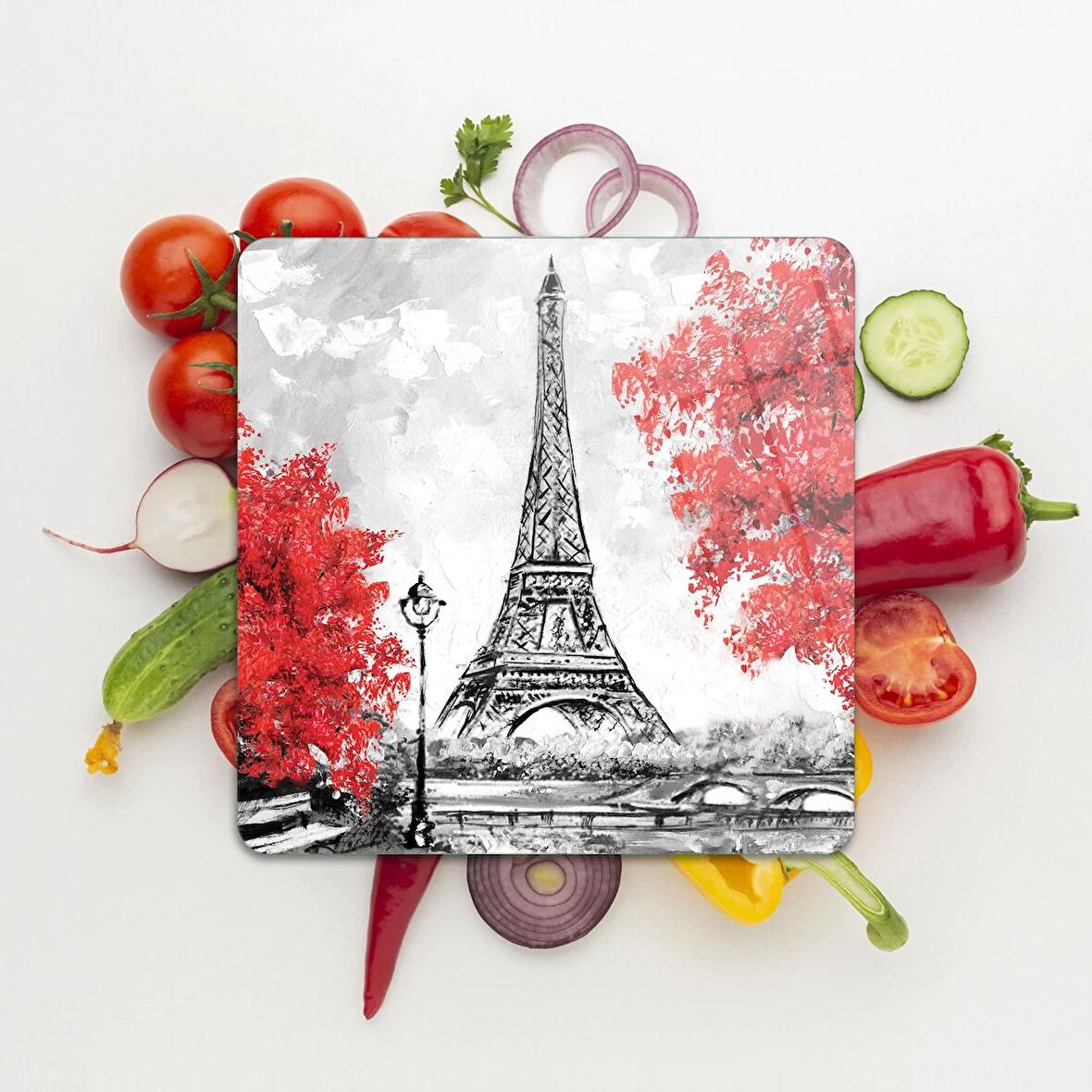 Decovetro Cam Kesme Tahtası Kare Paris Eyfel Desenli 30x30 Cm