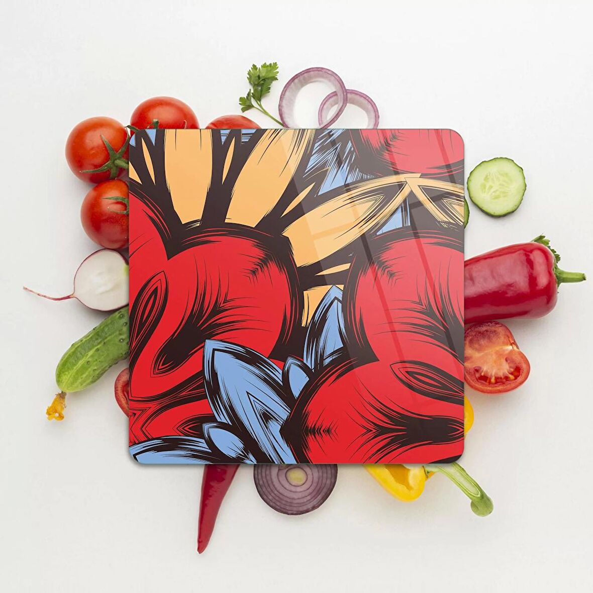 Decovetro Cam Kesme Tahtası Kare Dekoratif Çiçek Desenli 30x30 Cm