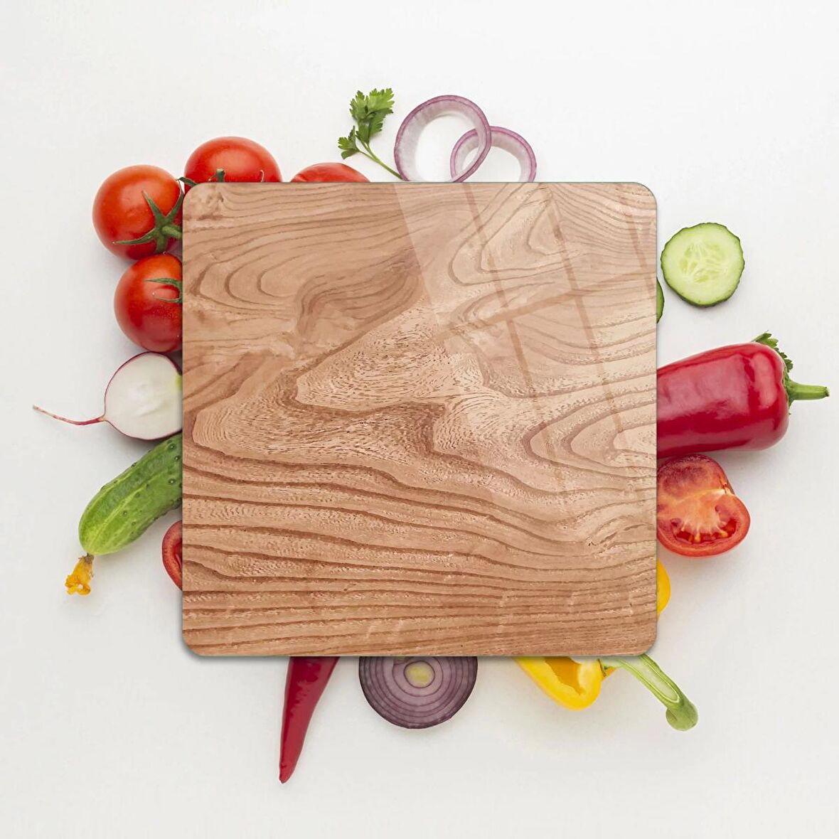 Decovetro Cam Kesme Tahtası Kare Dalgalı Ahşap Desenli 30x30 Cm