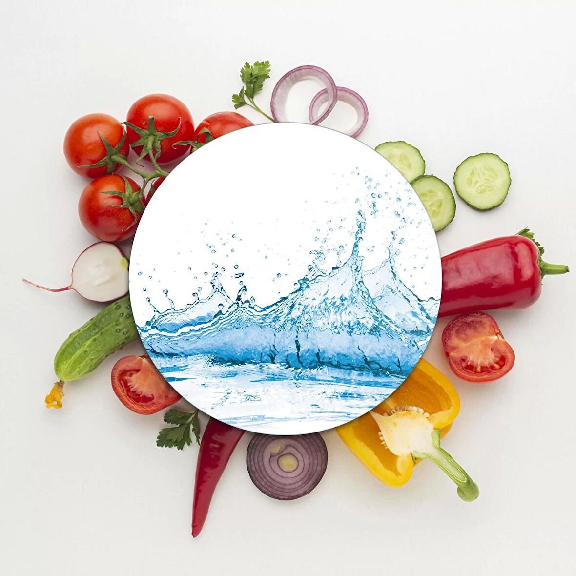 Decovetro Cam Kesme Tahtası Yuvarlak Splash Desenli 30x30 Cm