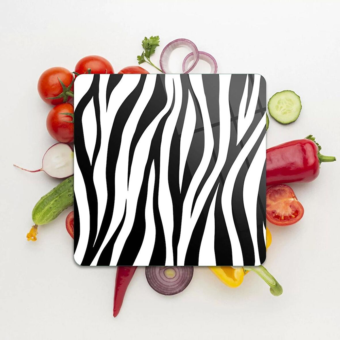 Decovetro Cam Kesme Tahtası Kare Zebra Desenli 30x30 Cm