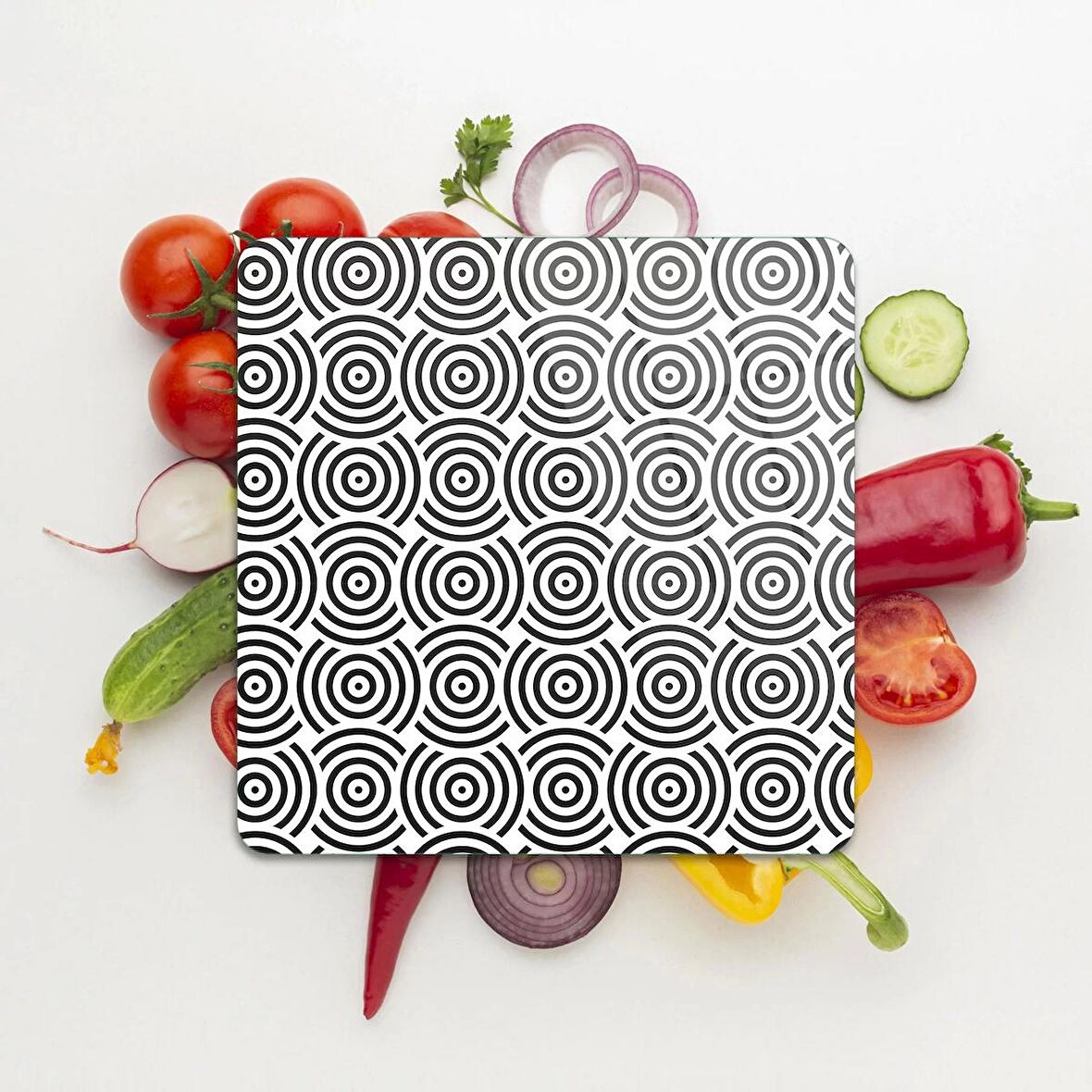 Decovetro Cam Kesme Tahtası Kare Geometrik Çizgiler Desenli 30x30 Cm