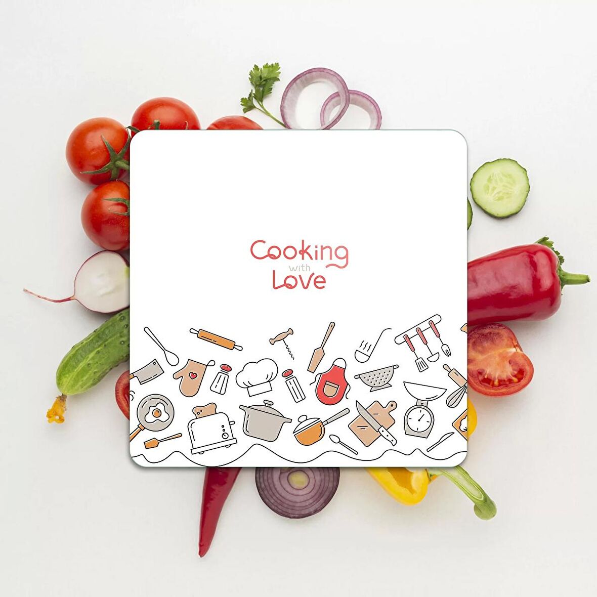 Decovetro Cam Kesme Tahtası Kare Cooking Love Desenli 30x30 Cm