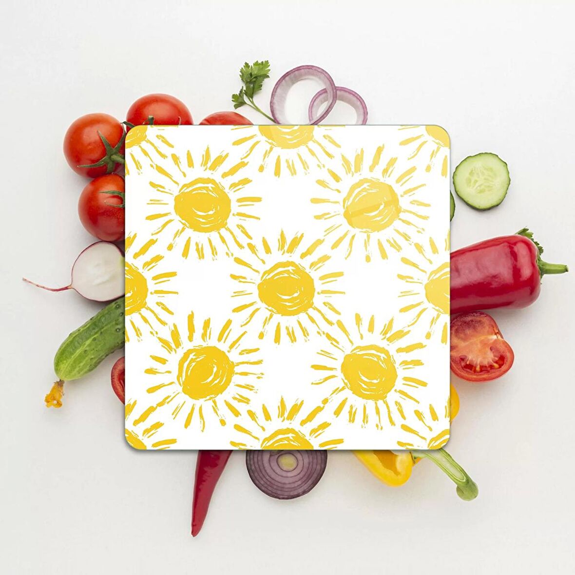 Decovetro Cam Kesme Tahtası Kare Güneş Desenli 30x30 Cm
