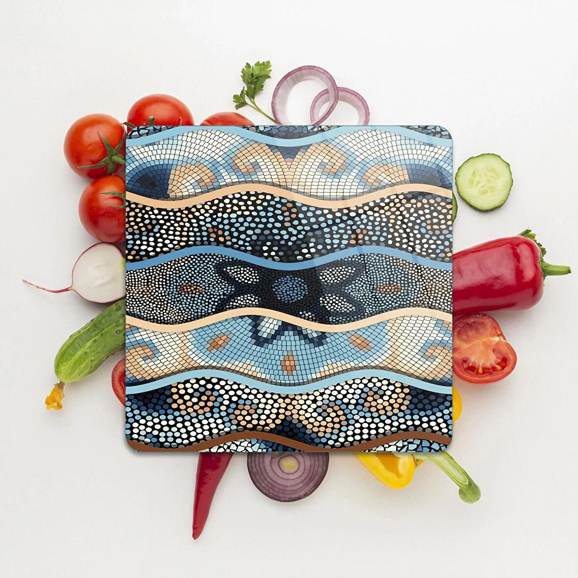 Decovetro Cam Kesme Tahtası Kare Mozaik Çini Desenli 30x30 Cm