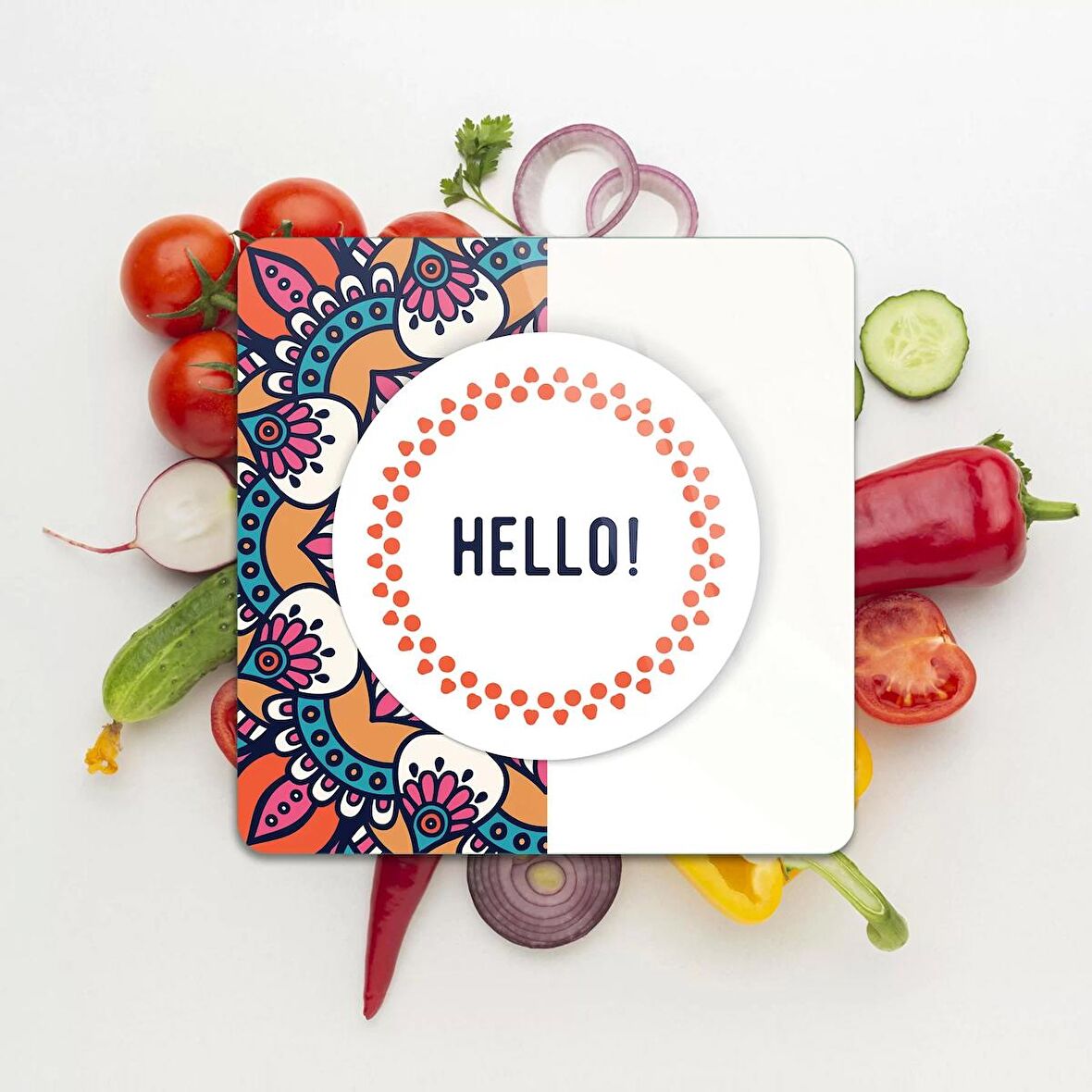 Decovetro Cam Kesme Tahtası Kare Hello Desenli 30x30 Cm