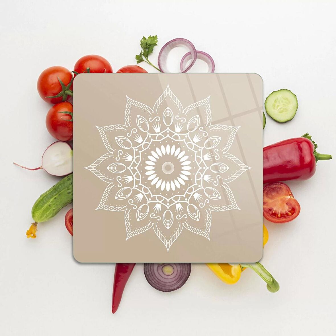 Decovetro Cam Kesme Tahtası Kare Mandala 4 Desenli