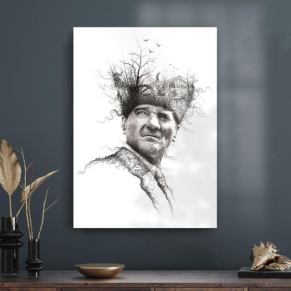 Decovetro Atatürk Cam Tablo Özel çizim