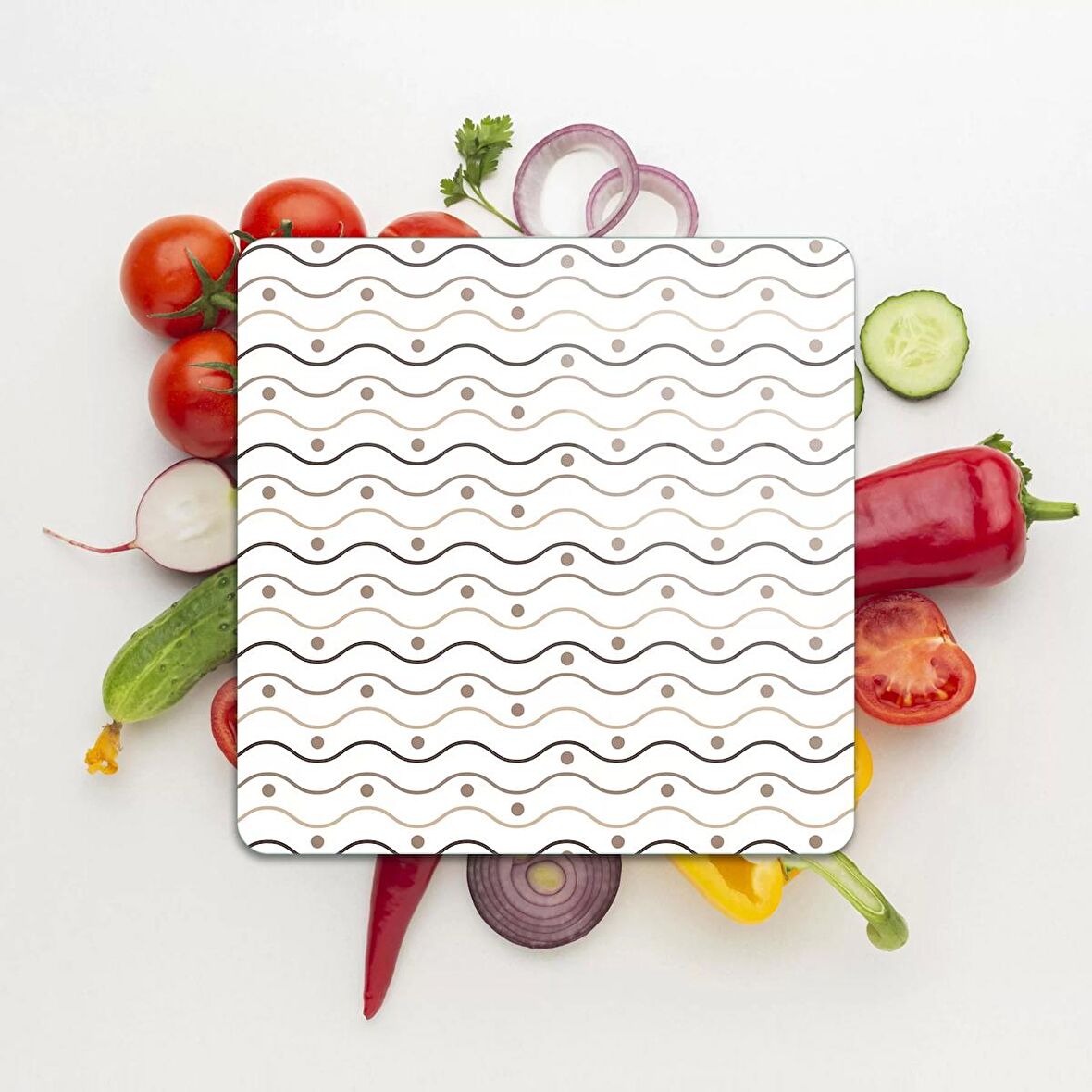 Decovetro Cam Kesme Tahtası Kare Dalgalı Nokta Desenli 30x30 Cm