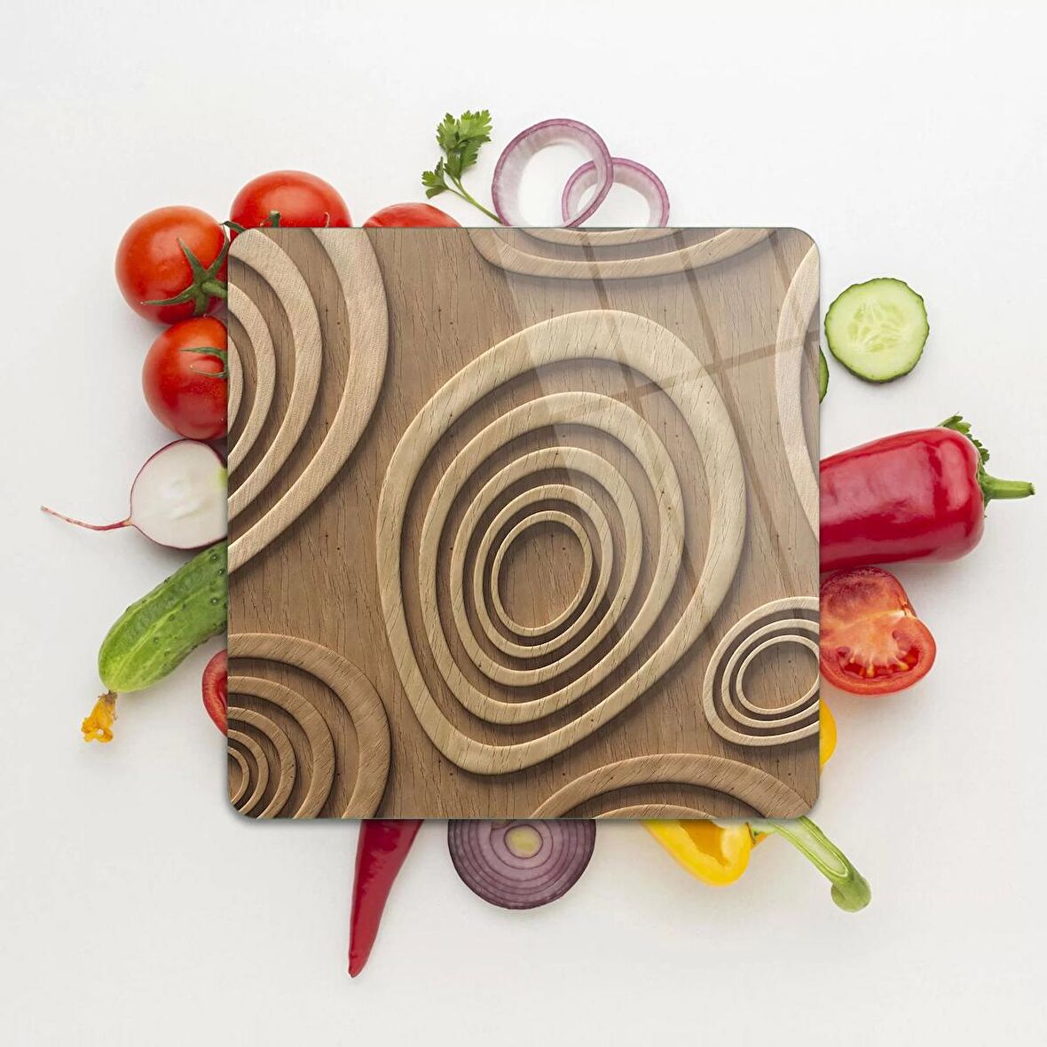 Decovetro Cam Kesme Tahtası Kare Ahşap Desenli 30x30 Cm