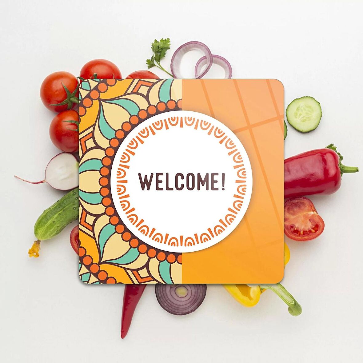 Decovetro Cam Kesme Tahtası Kare Welcome Desenli 30x30 Cm