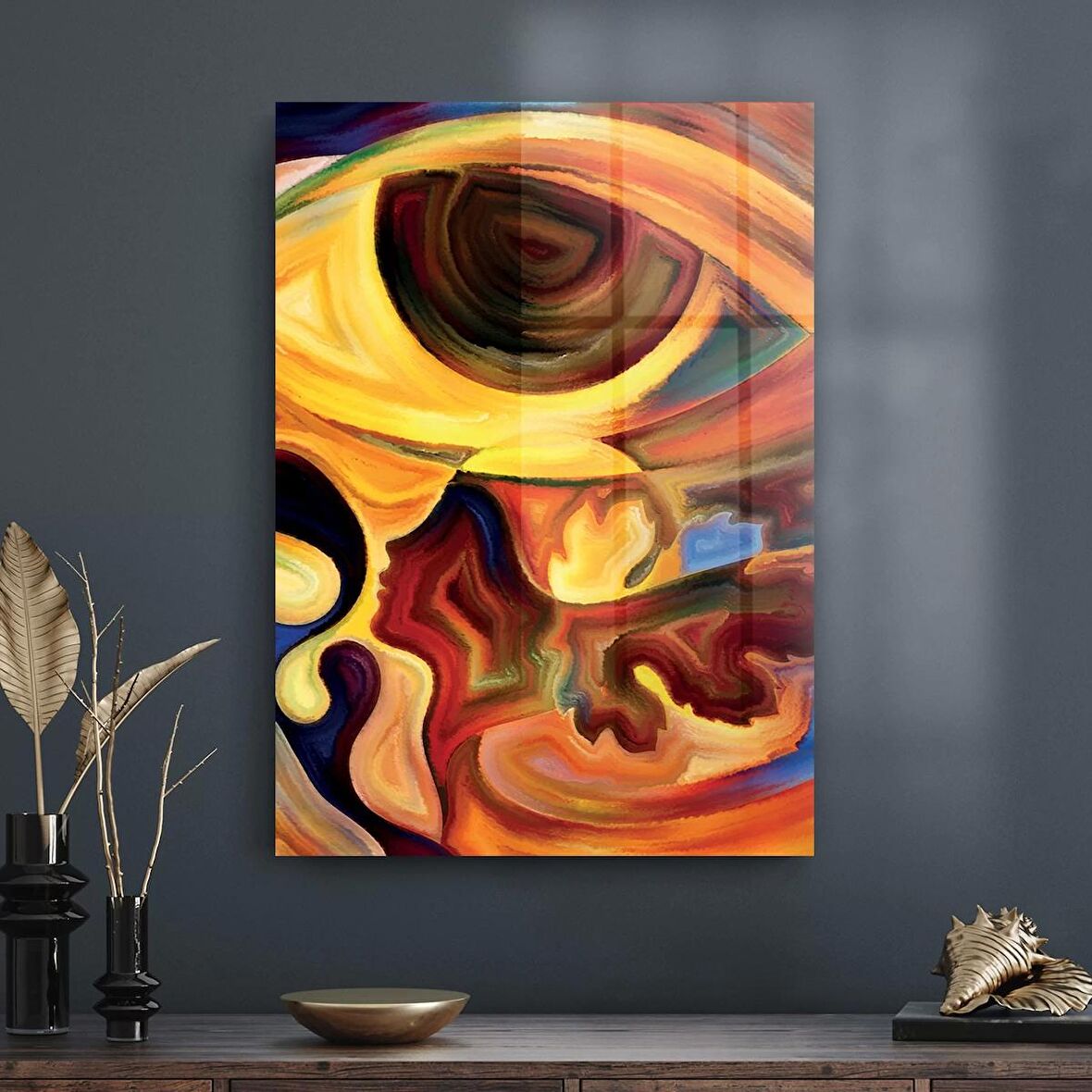 Decovetro Cam Tablo Soyut Yağlı Boya Desenli