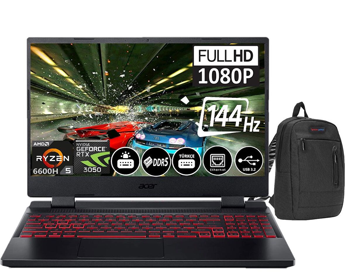 ACER Nitro 5 AN515-46 AMD Ryzen5-6600H 16GB Ram 1tb SSD 4GB Geforce RTX3050 15.6 Inç FHD 144 Hz Windows11Home Taşınabilir Bilgisayar NHQGXEY00111+ZettaÇanta