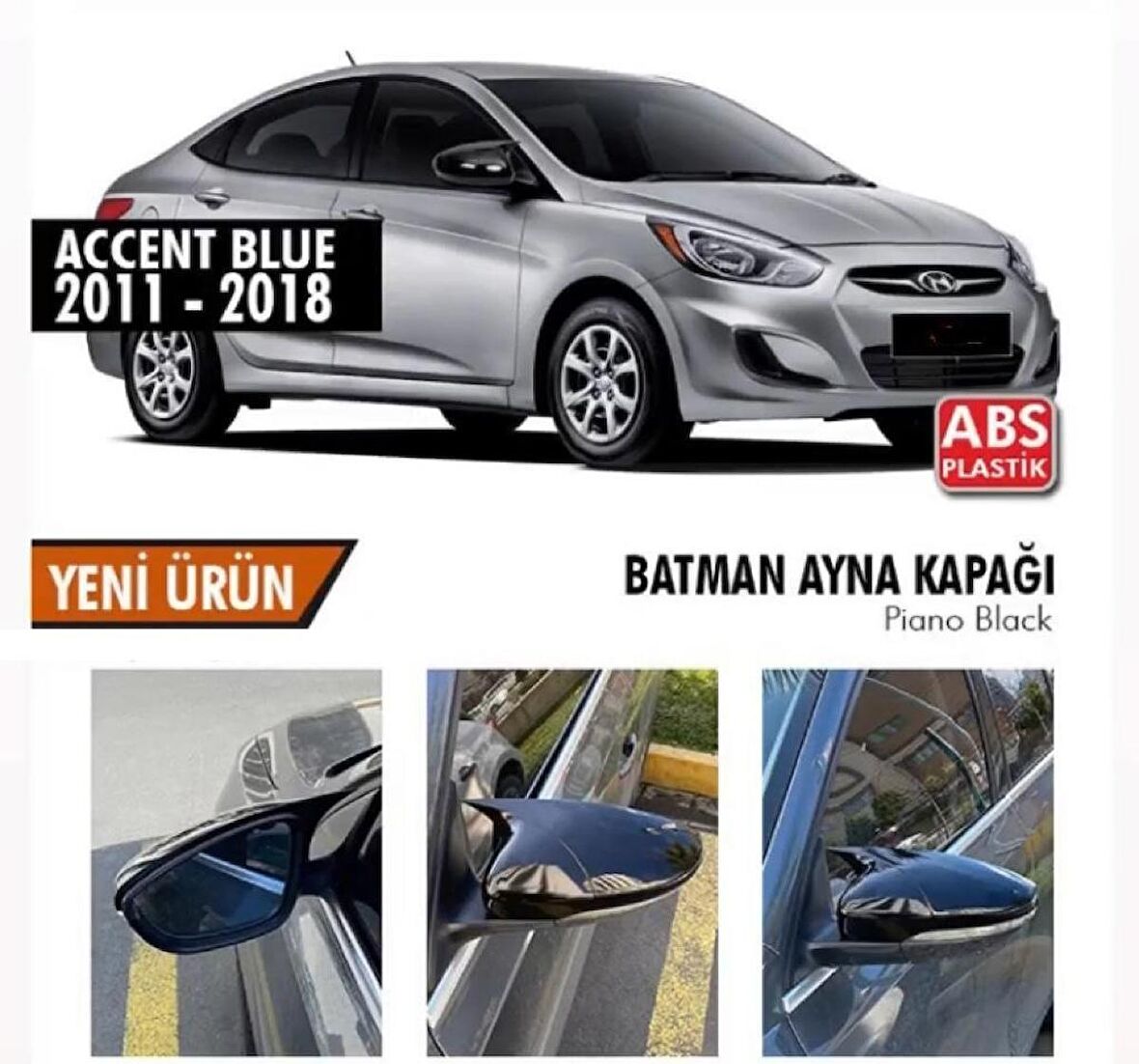 Hyundai Accent Blue Sinyalli Batman Yarasa Ayna Kapağı Piano Black / 2011-2019