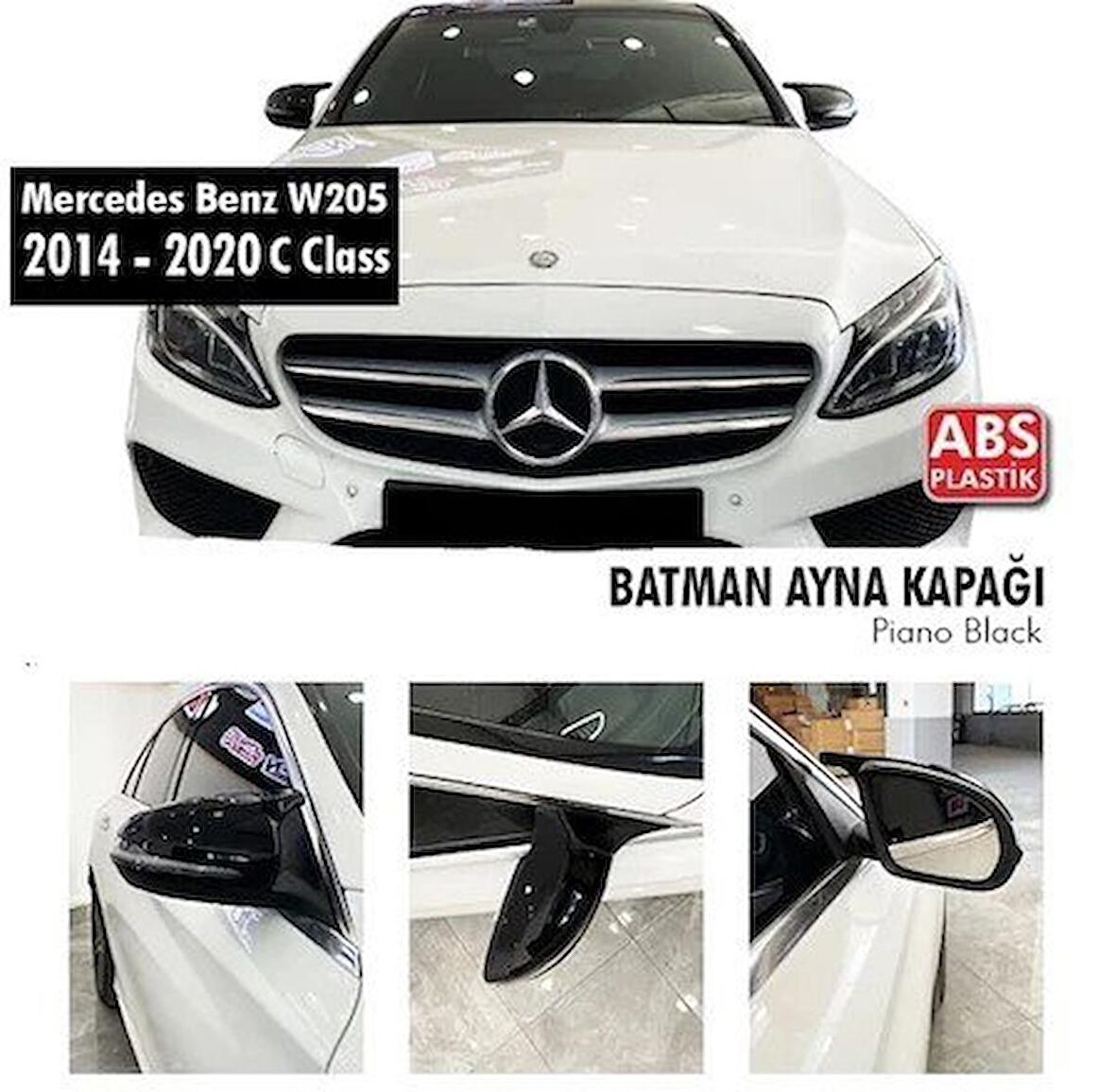 Mercedes C Serisi W205 (2015-2020) Batman Yarasa Ayna Kapağı (Parlak Siyah)