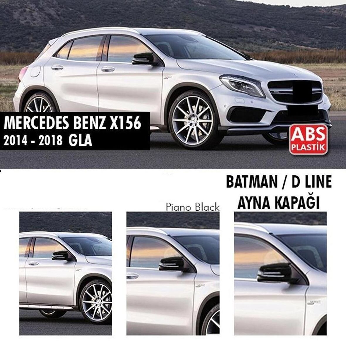 Mercedes Gla Serisi X156 (2014-2018) Batman Yarasa Ayna Kapağı (Parlak Siyah)