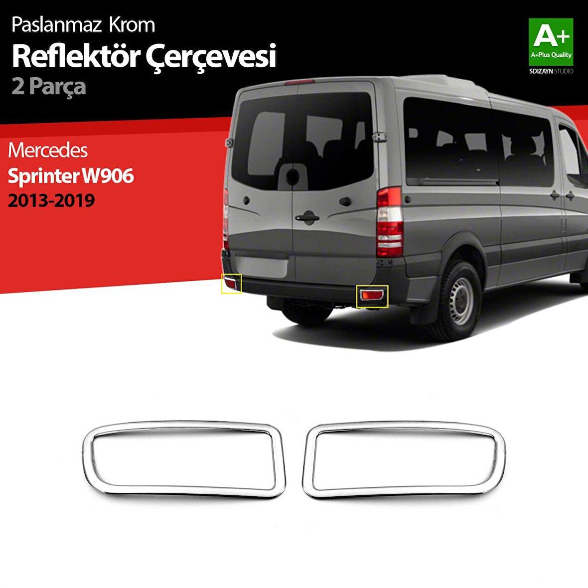 Mercedes Sprinter W906 Krom Arka Reflektör Çıtası 2 Prç. 2013-2018