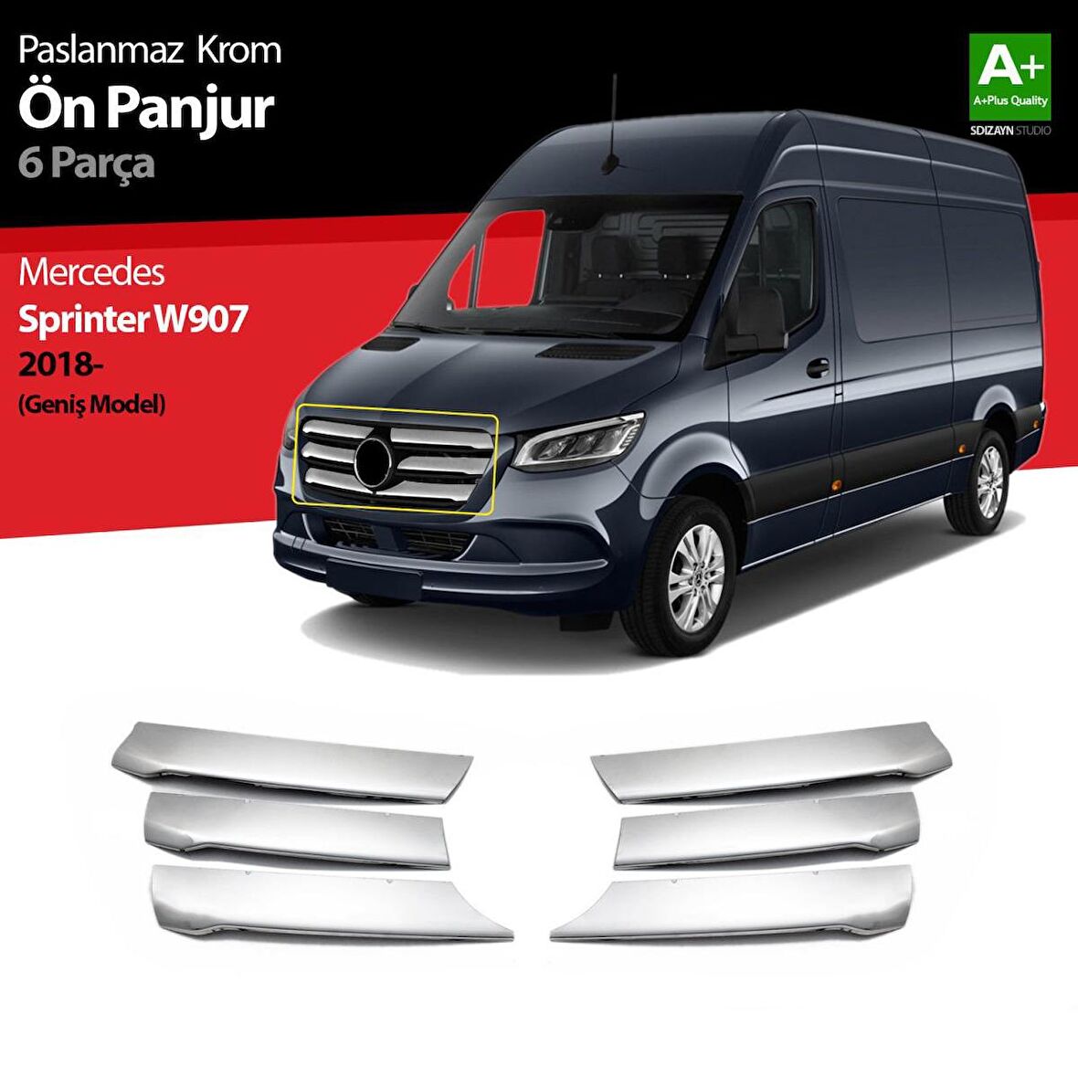 Mercedes Sprinter W907 Krom Ön Panjur Geniş Model 6 Prç 2018 Üzeri