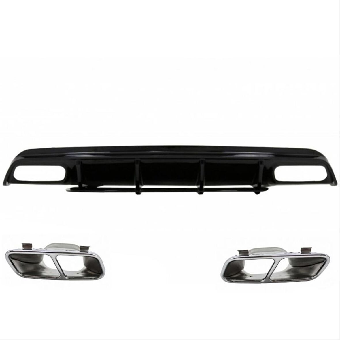 Mercedes W176 12-15  A45 Dıfüzör  & Egzoz Setı  (Parlak Sıyah)  - Sılver Egzoz Ile (Amg Paket İçin )