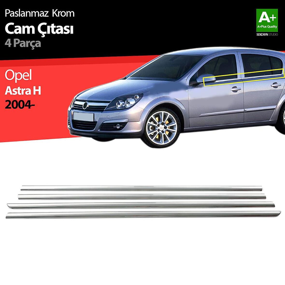 Opel Astra H Sd Krom Cam Çıtası 4 Prç 2008 Üzeri