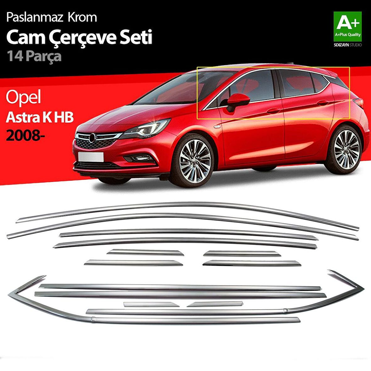Opel Astra K Hb Krom Cam Çerçeve Seti 14 Prç 2015 Üzeri