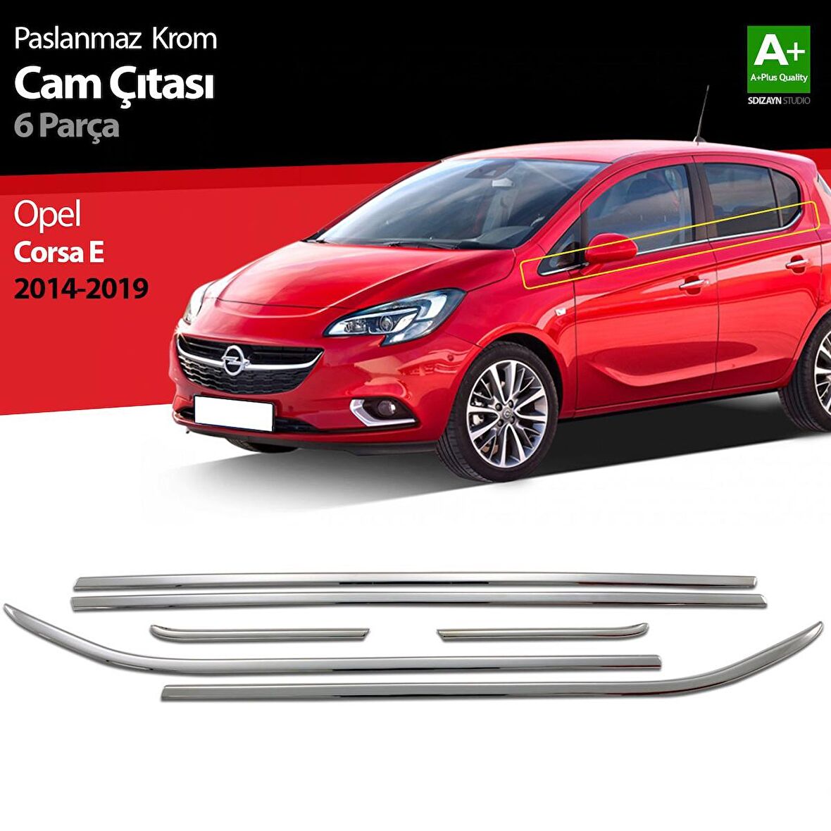Opel Corsa E Krom Cam Çıtası 6 Prç. 2015-2019