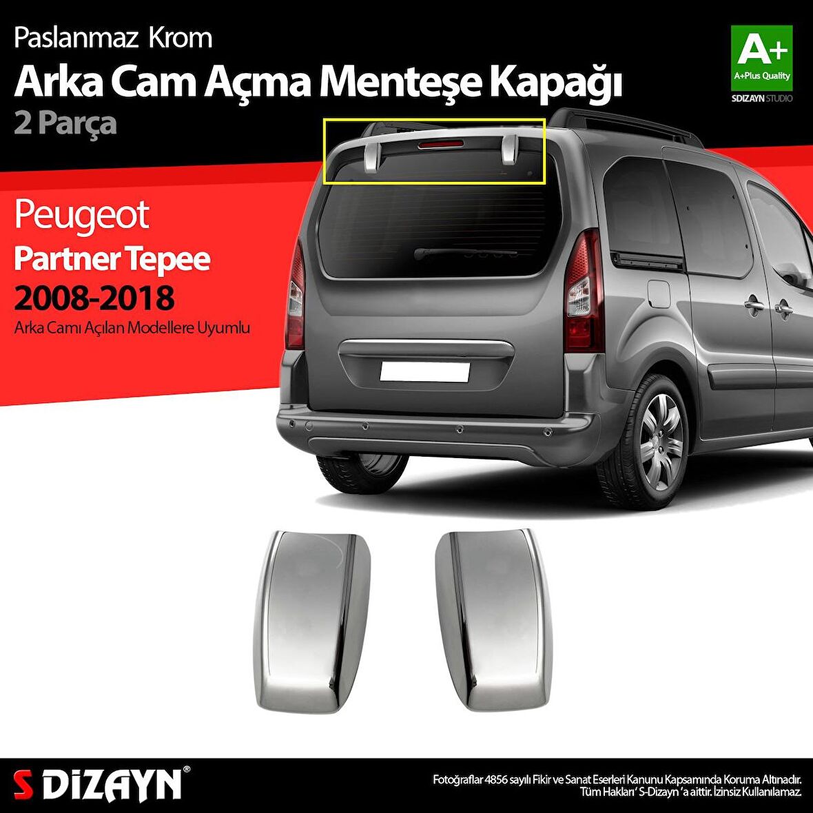 Peugeot Partner Tepee Krom Arka Cam Açma Menteşe Kapağı 2 Prç 2008-2018