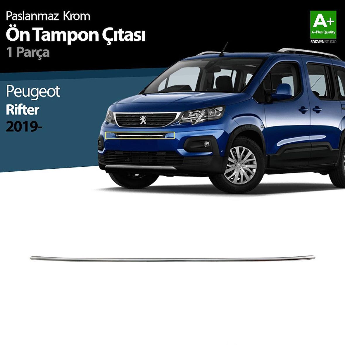 Peugeot Rifter Krom Ön Tampon Çıtası 1 Prç. 2019 Üzeri