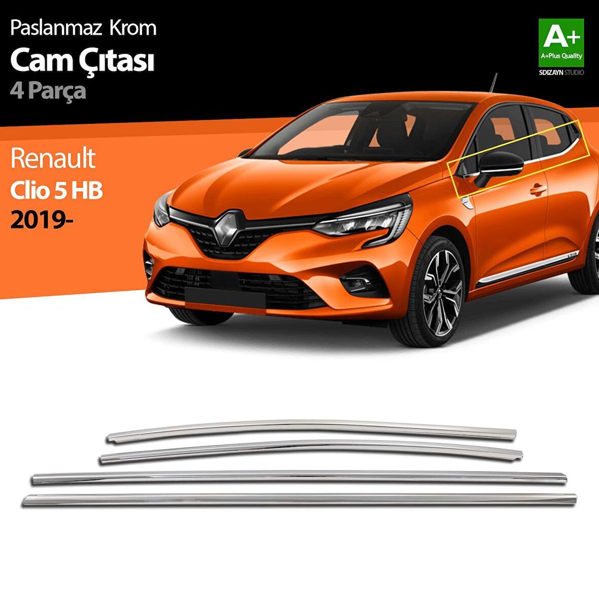 Renault Clio 5 Krom Cam Çıtası 4 Prç 2019 Ve Üzeri
