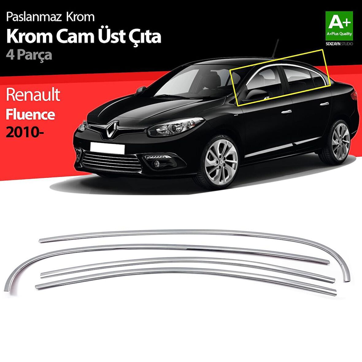 Renault Fluence Krom Cam Üst Çıtası 4 Prç 2010 Üzeri
