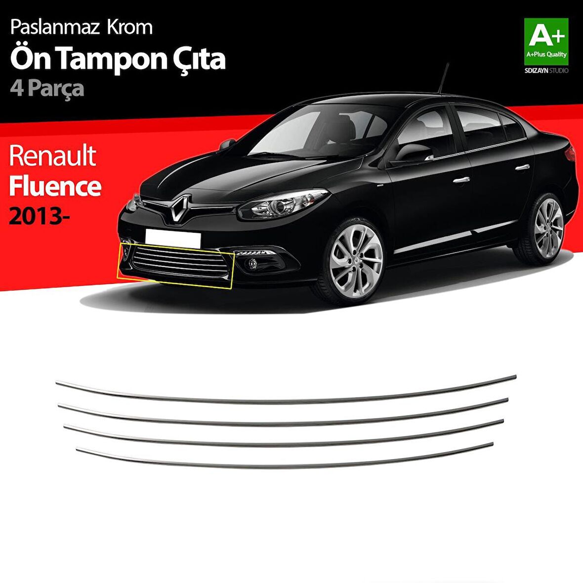 Renault Fluence Krom Ön Tampon Çıtası 4 Prç. 2013 Üzeri Makyajlı