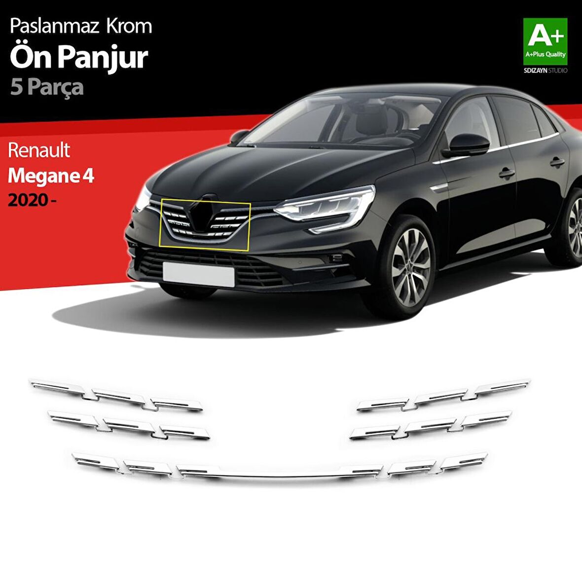 Renault Megane 4 Krom Ön Panjur 5 Prç. 2020 Üzeri