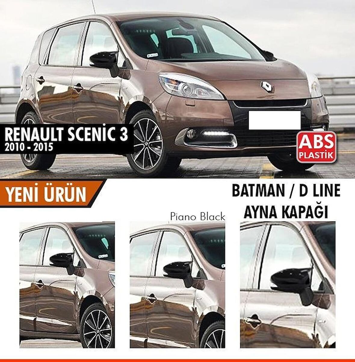 Renault Scenic 3 (2010-2015) Sonrası Batman Yarasa Ayna Kapağı (Piano Black)