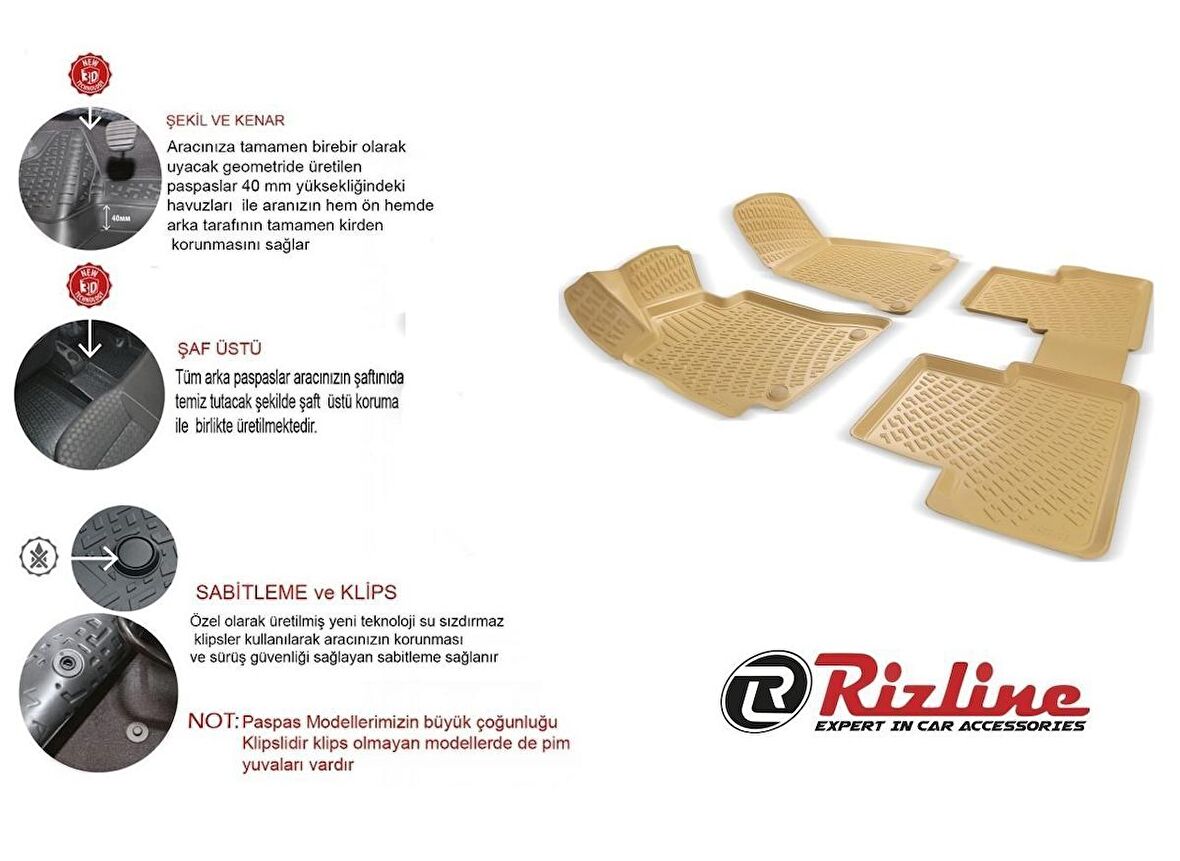 Rizline Audi A6 Bej 2005-2006 Model 3D Havuzlu Paspas Drs Tuning