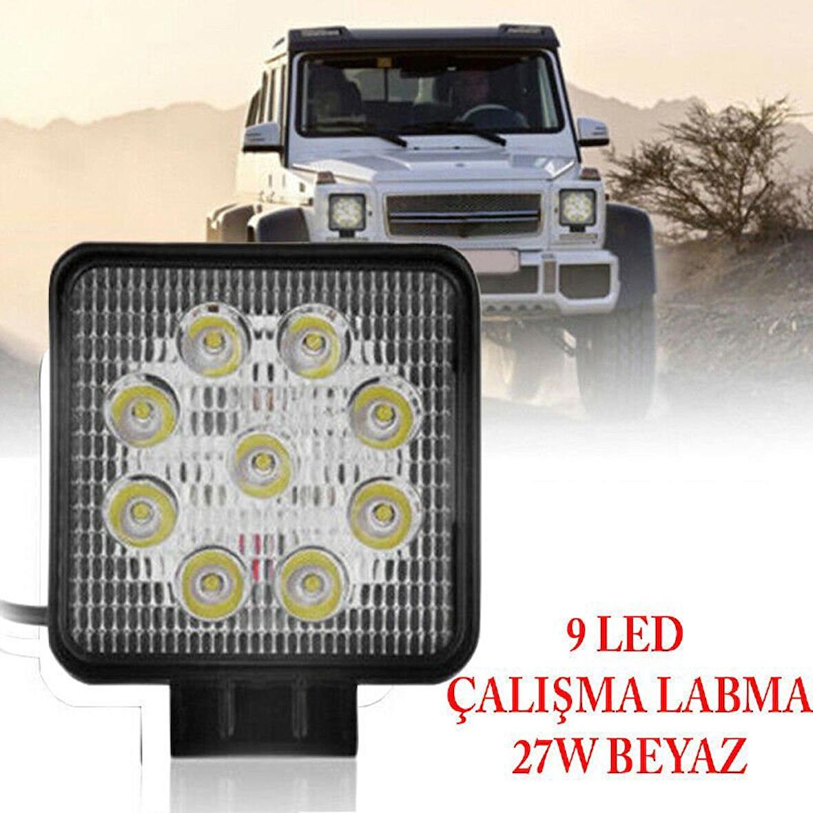 Su Geçirmez 9 Led Kare 27W Off Road Sis,Gündüz Farı Lambası