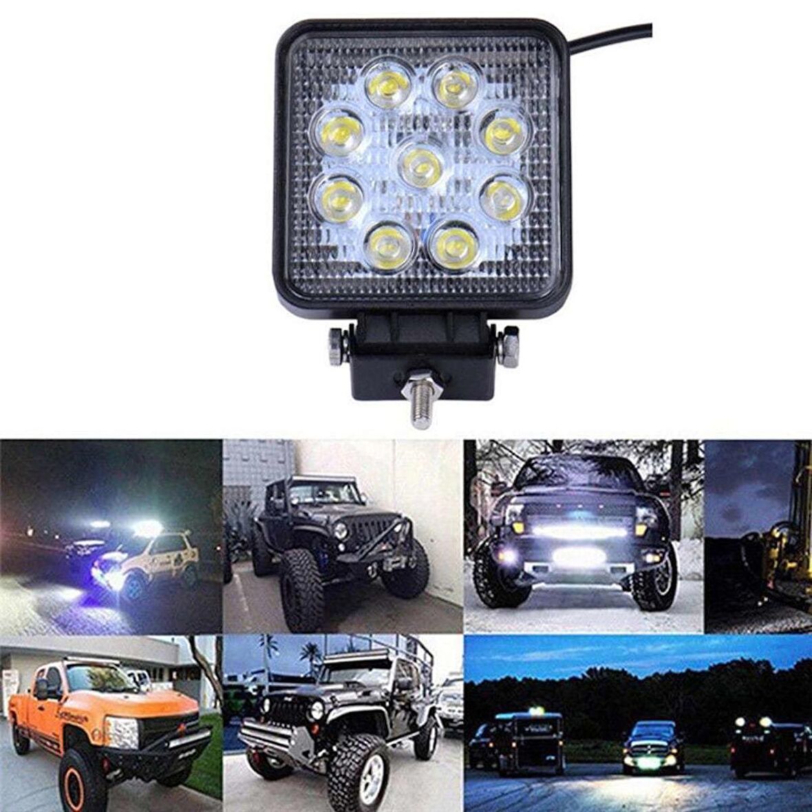 Su Geçirmez 9 Led Kare 27W Off Road Sis,Gündüz Farı Lambası