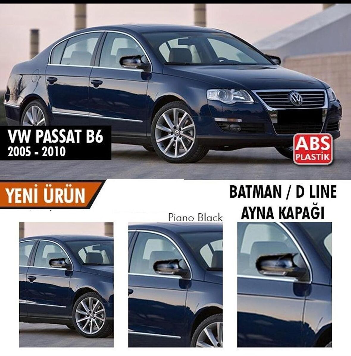 Volkswagen Passat B6 (2005-2010) Batman Yarasa Ayna Kapağı (Parlak Siyah)