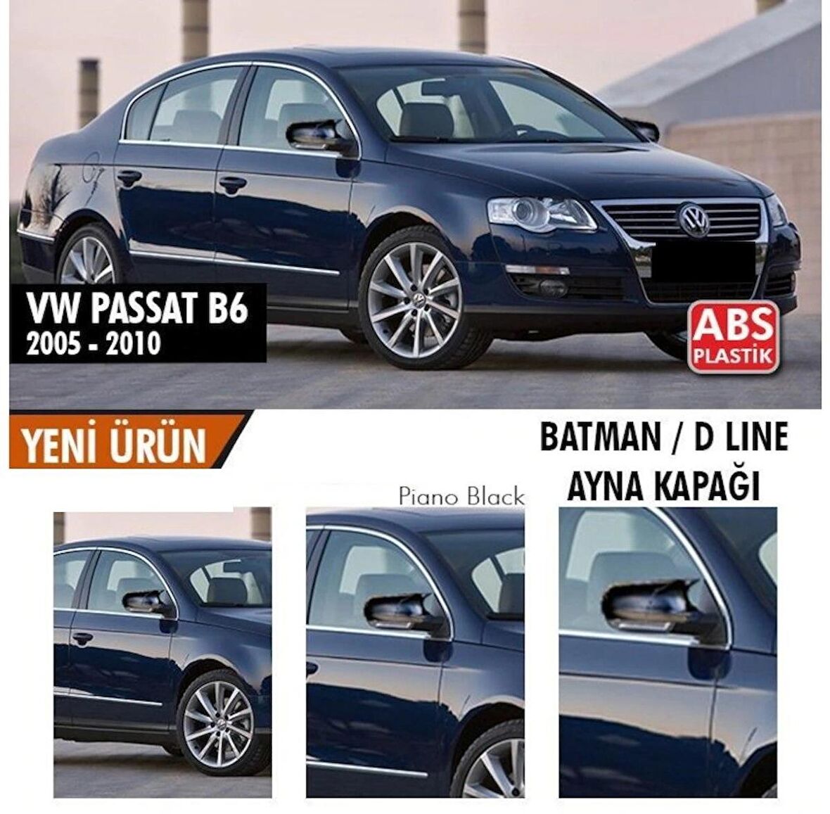 Volkswagen Passat B6 (2005-2010) Batman Yarasa Ayna Kapağı (Piano Black)